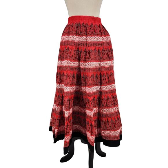 Prince Garments Folk-Inspired Printed Midi Skirt - Boho Western Country Feminine - Picture 1 of 6